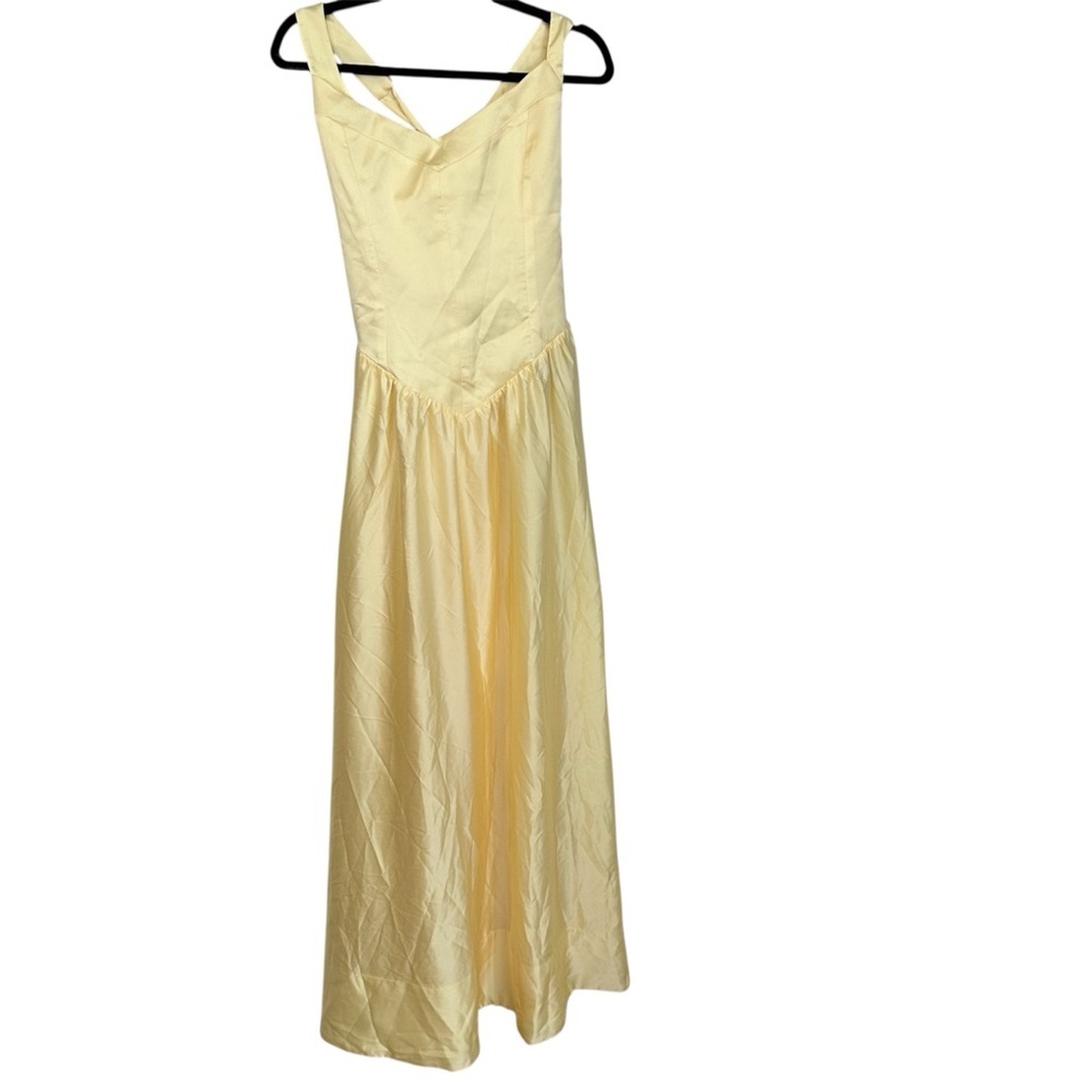 Show Me Your MuMu Women’s Abigail Pale Yellow Luxe Satin Maxi Dress Sz XXL NWOT